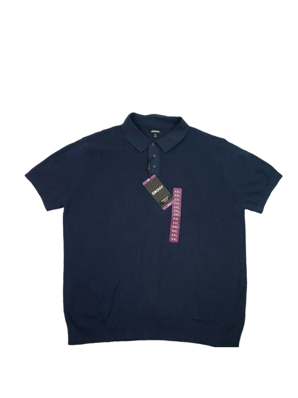 DKNY Men’s Navy Short Sleeve Ribbed Sweater Polo Shirt